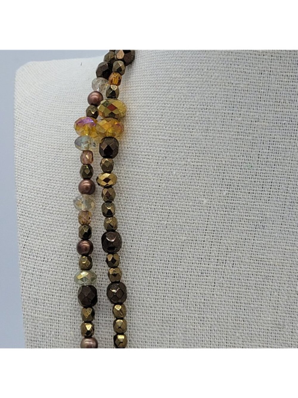 Infinity Beaded Strand Necklace Shades Of Brown & Gold Chinese Crystal Czech 43" - Picture 6 of 7